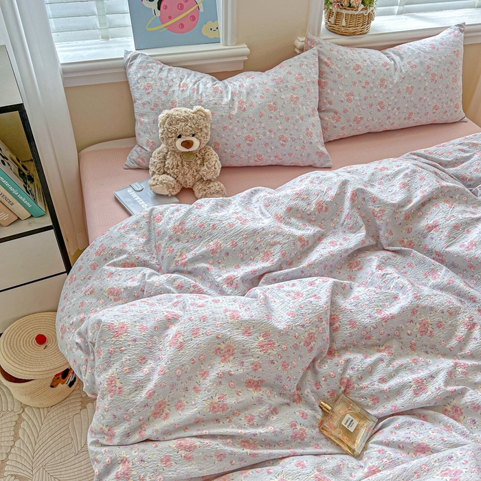 91家纺网 家纺一手货源 找家纺 仟网汇 2025新款云感皱皱纱简单款四件套 春不晚