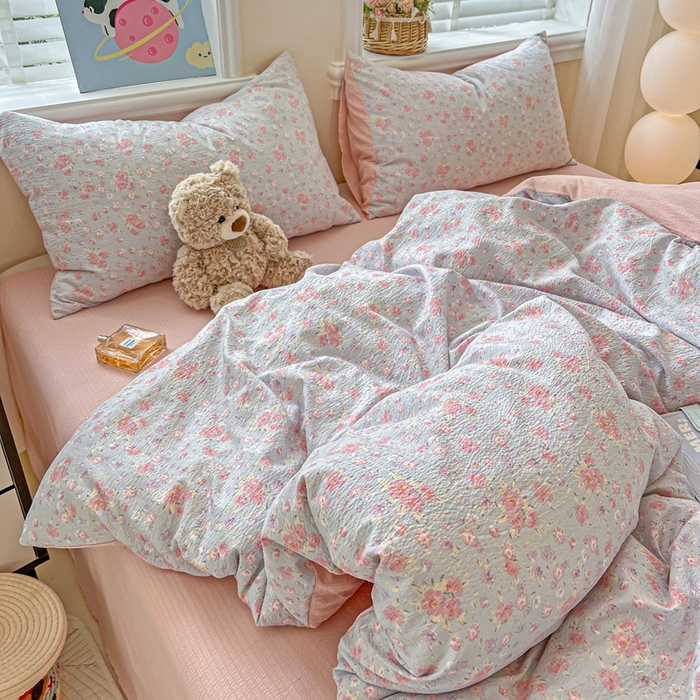 91家纺网 家纺一手货源 找家纺 仟网汇 2025新款云感皱皱纱简单款四件套 春不晚