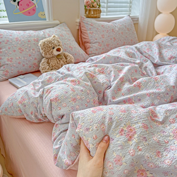 91家纺网 家纺一手货源 找家纺 仟网汇 2025新款云感皱皱纱简单款四件套 春不晚