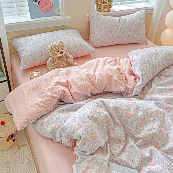 91家纺网 家纺一手货源 找家纺 仟网汇 2025新款云感皱皱纱简单款四件套 春不晚