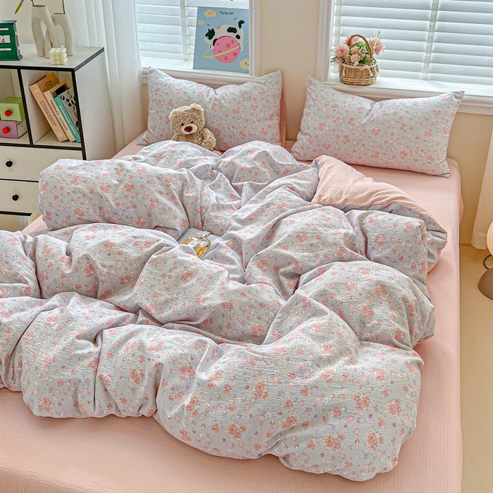 91家纺网 家纺一手货源 找家纺 仟网汇 2025新款云感皱皱纱简单款四件套 春不晚