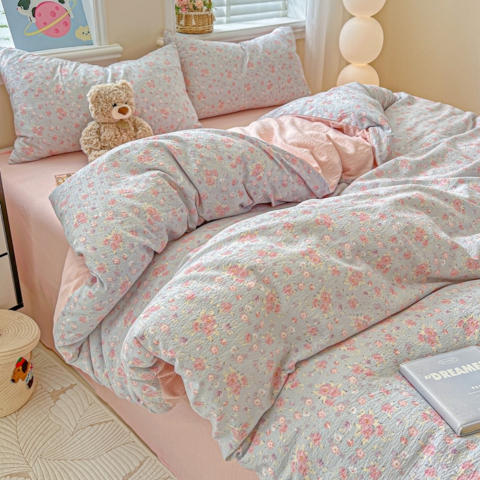 91家纺网 家纺一手货源 找家纺 仟网汇 2025新款云感皱皱纱简单款四件套 春不晚