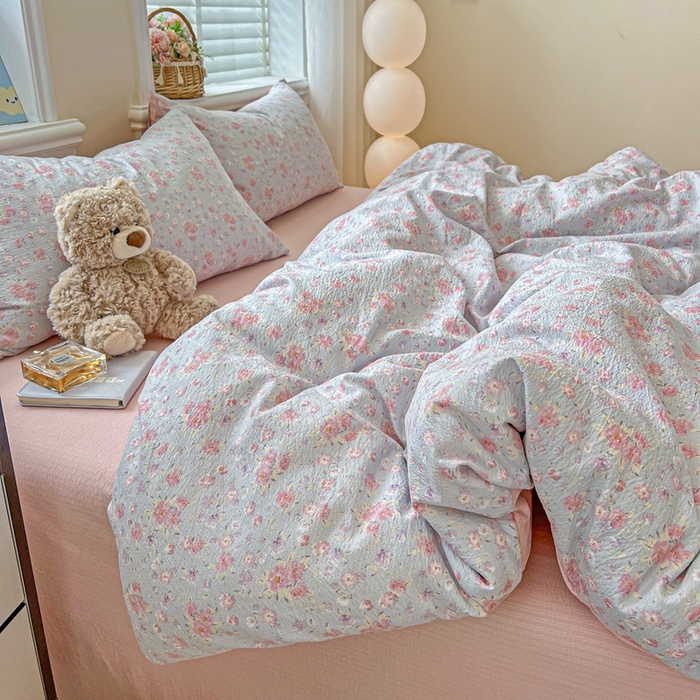 91家纺网 家纺一手货源 找家纺 仟网汇 2025新款云感皱皱纱简单款四件套 春不晚