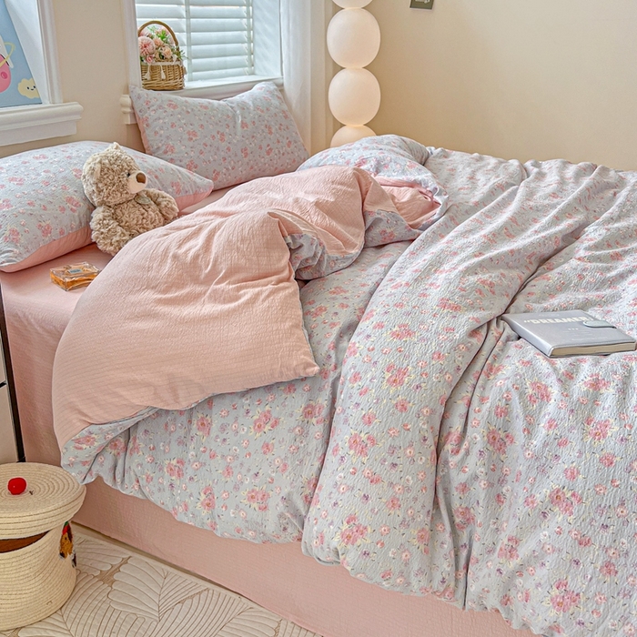 91家纺网 家纺一手货源 找家纺 仟网汇 2025新款云感皱皱纱简单款四件套 春不晚