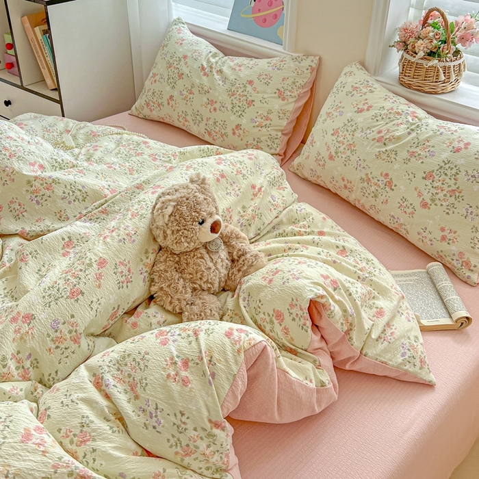 91家纺网 家纺一手货源 找家纺 仟网汇 2025新款云感皱皱纱简单款四件套 若欢绿