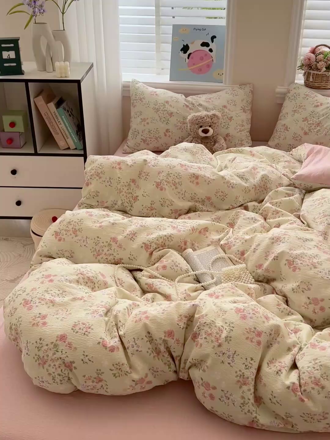 91家纺网 家纺一手货源 找家纺 仟网汇 2025新款云感皱皱纱简单款四件套 若欢绿