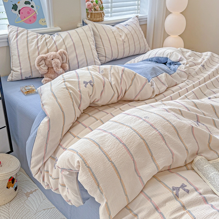 91家纺网 家纺一手货源 找家纺 仟网汇 2025新款云感皱皱纱简单款四件套 情人节