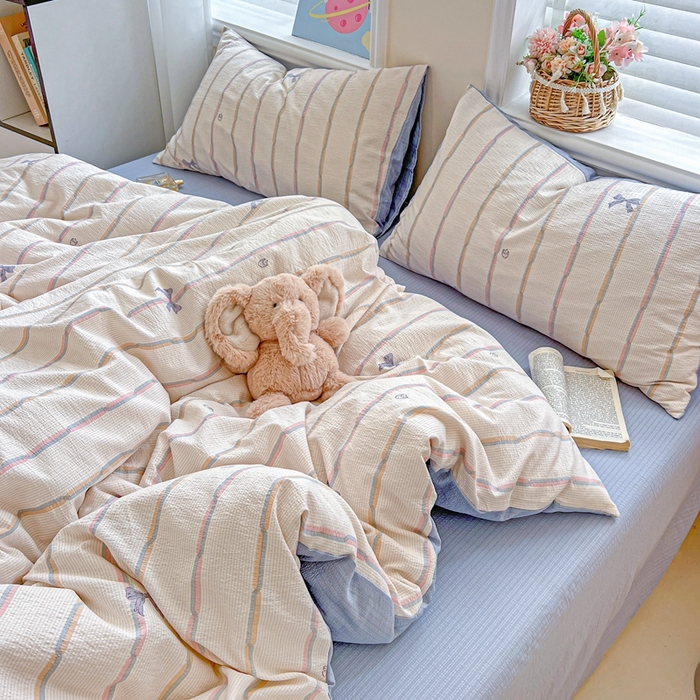 91家纺网 家纺一手货源 找家纺 仟网汇 2025新款云感皱皱纱简单款四件套 情人节