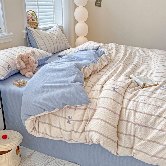 91家纺网 家纺一手货源 找家纺 仟网汇 2025新款云感皱皱纱简单款四件套 情人节