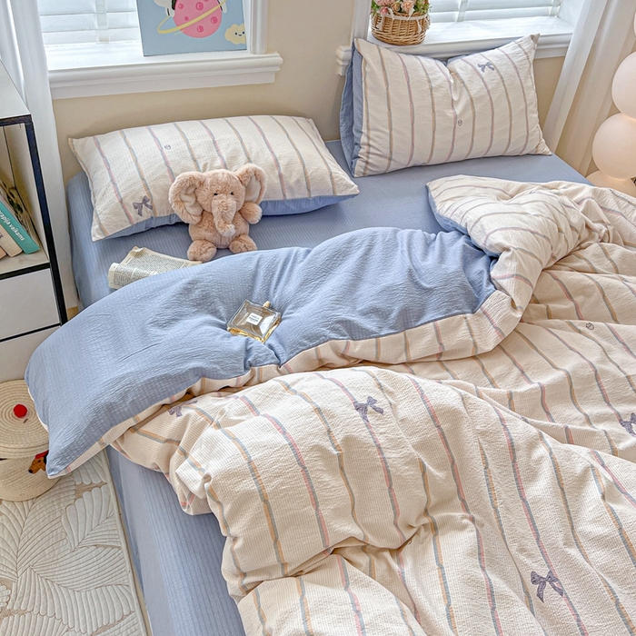 91家纺网 家纺一手货源 找家纺 仟网汇 2025新款云感皱皱纱简单款四件套 情人节