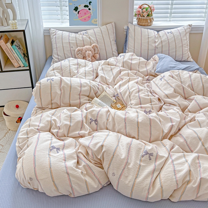 91家纺网 家纺一手货源 找家纺 仟网汇 2025新款云感皱皱纱简单款四件套 情人节