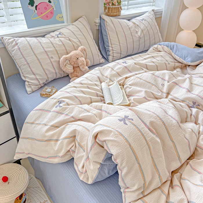 91家纺网 家纺一手货源 找家纺 仟网汇 2025新款云感皱皱纱简单款四件套 情人节