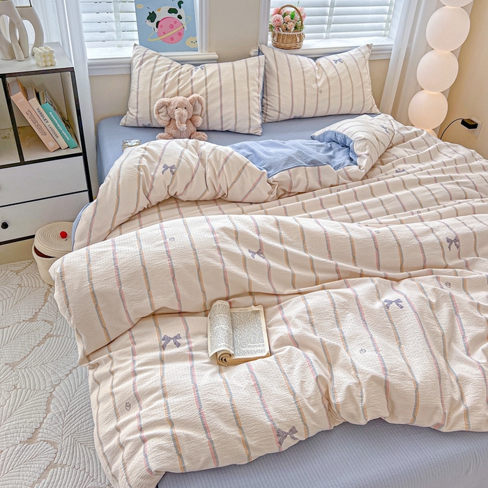 91家纺网 家纺一手货源 找家纺 仟网汇 2025新款云感皱皱纱简单款四件套 情人节