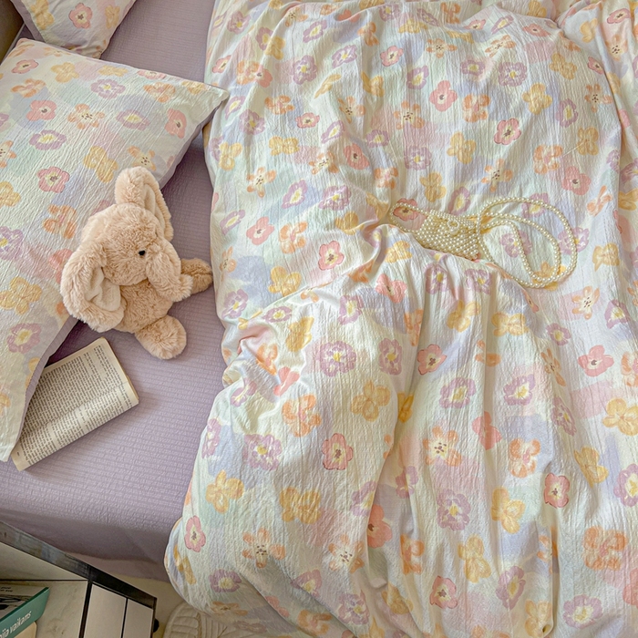 91家纺网 家纺一手货源 找家纺 仟网汇 2025新款云感皱皱纱简单款四件套 花海紫