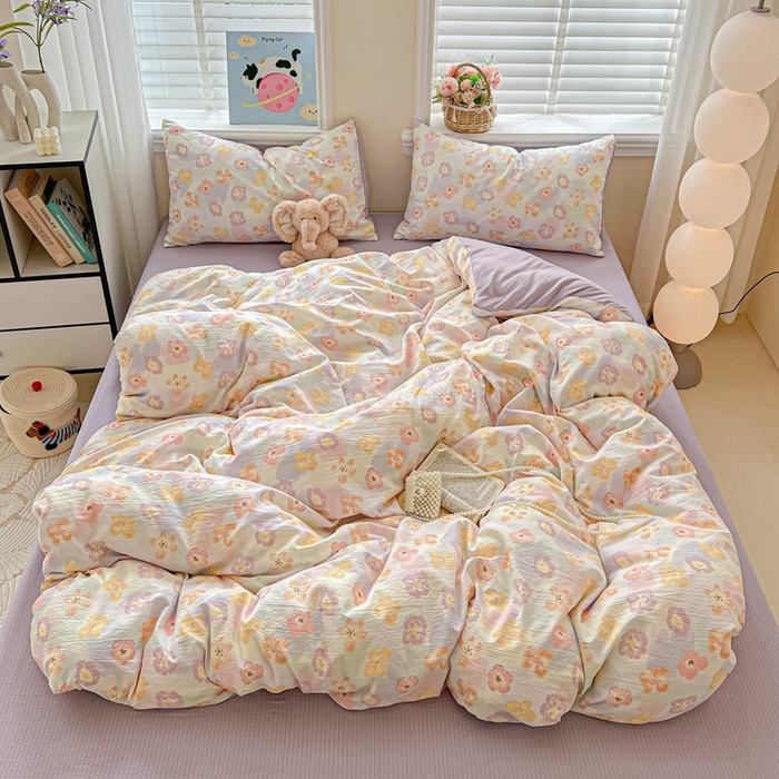 仟网汇 2025新款云感皱皱纱简单款四件套 花海紫