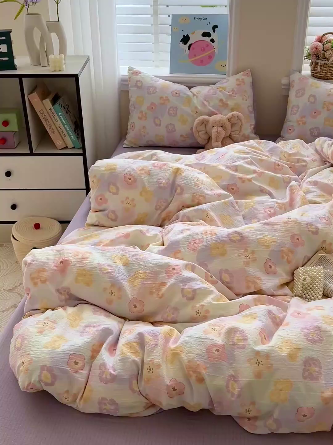 91家纺网 家纺一手货源 找家纺 仟网汇 2025新款云感皱皱纱简单款四件套 花海紫