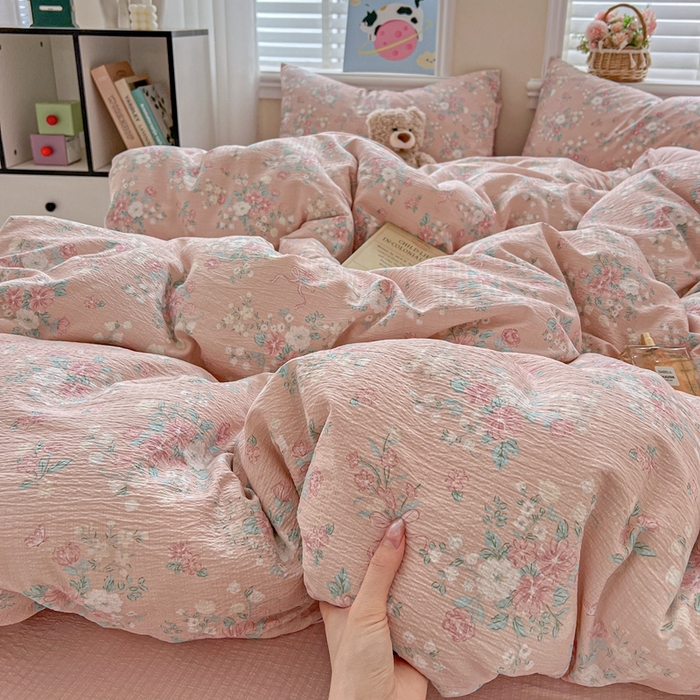 91家纺网 家纺一手货源 找家纺 仟网汇 2025新款云感皱皱纱简单款四件套 莫奈