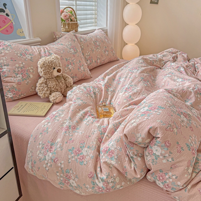 91家纺网 家纺一手货源 找家纺 仟网汇 2025新款云感皱皱纱简单款四件套 莫奈