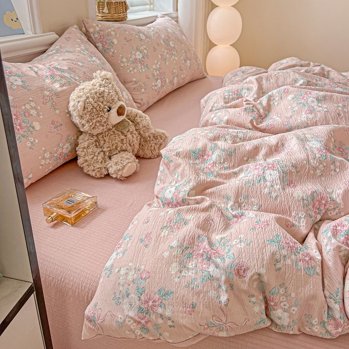 91家纺网 家纺一手货源 找家纺 仟网汇 2025新款云感皱皱纱简单款四件套 莫奈