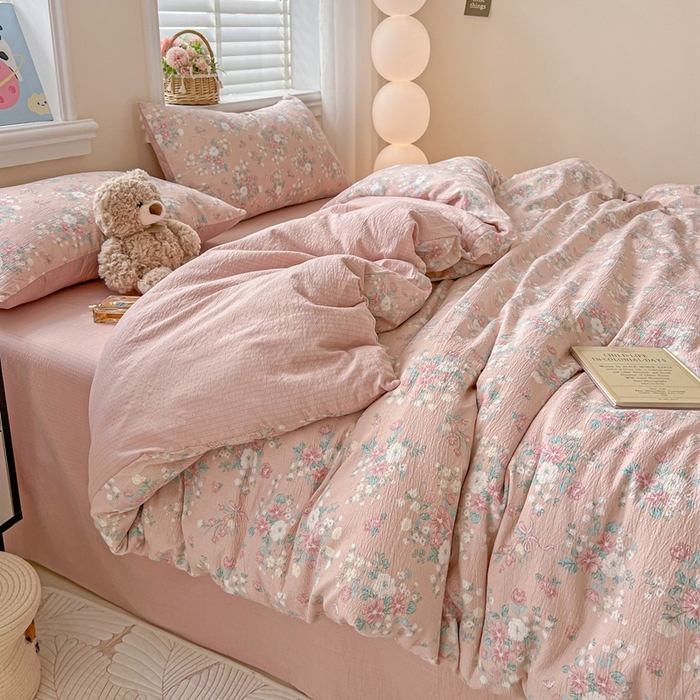 91家纺网 家纺一手货源 找家纺 仟网汇 2025新款云感皱皱纱简单款四件套 莫奈