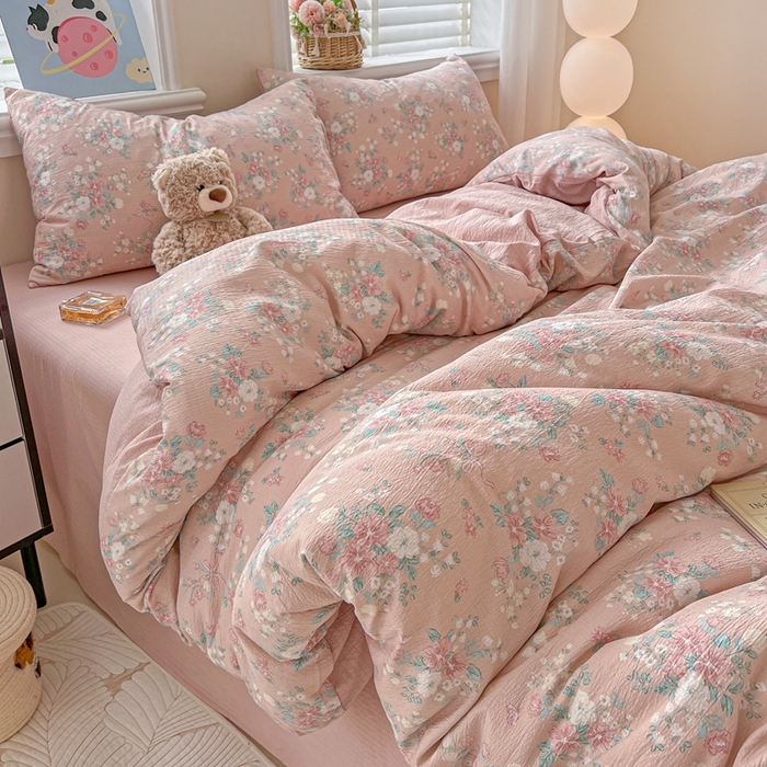 91家纺网 家纺一手货源 找家纺 仟网汇 2025新款云感皱皱纱简单款四件套 莫奈