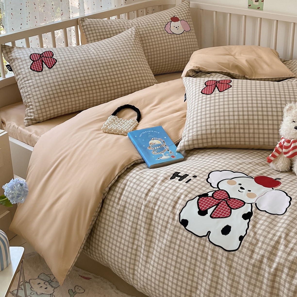 乐美家纺 2025新款亲肤舒适全棉纯棉贴布绣卡通系列四件套 斑点狗