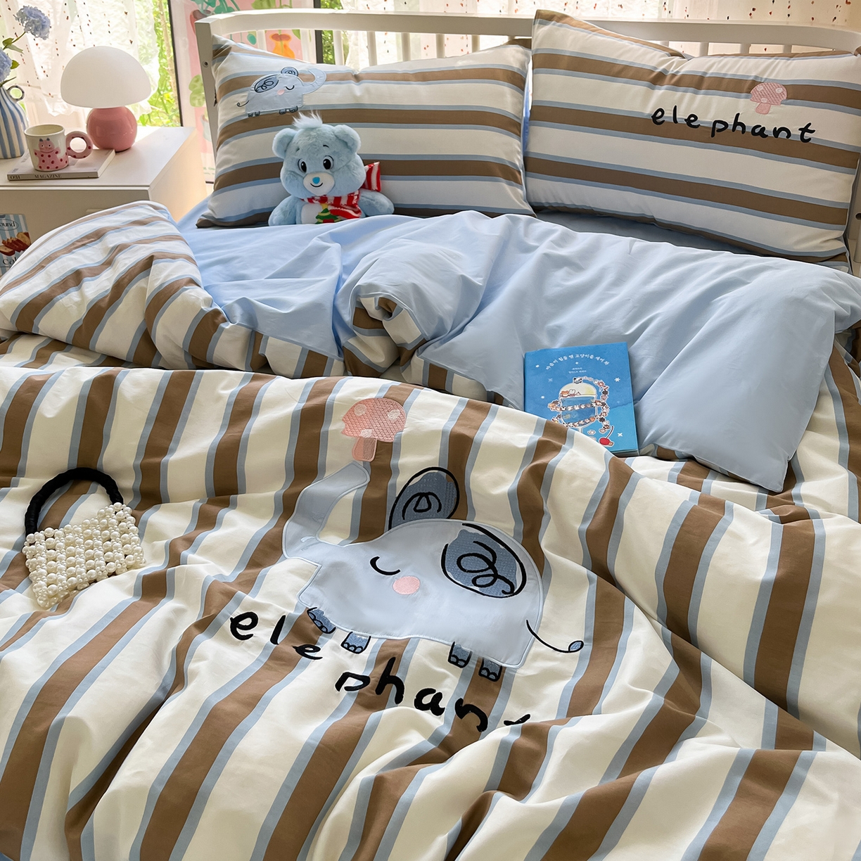 91家纺网 家纺一手货源 找家纺 乐美家纺 2025新款亲肤舒适全棉纯棉贴布绣卡通系列四件套 蘑菇小象