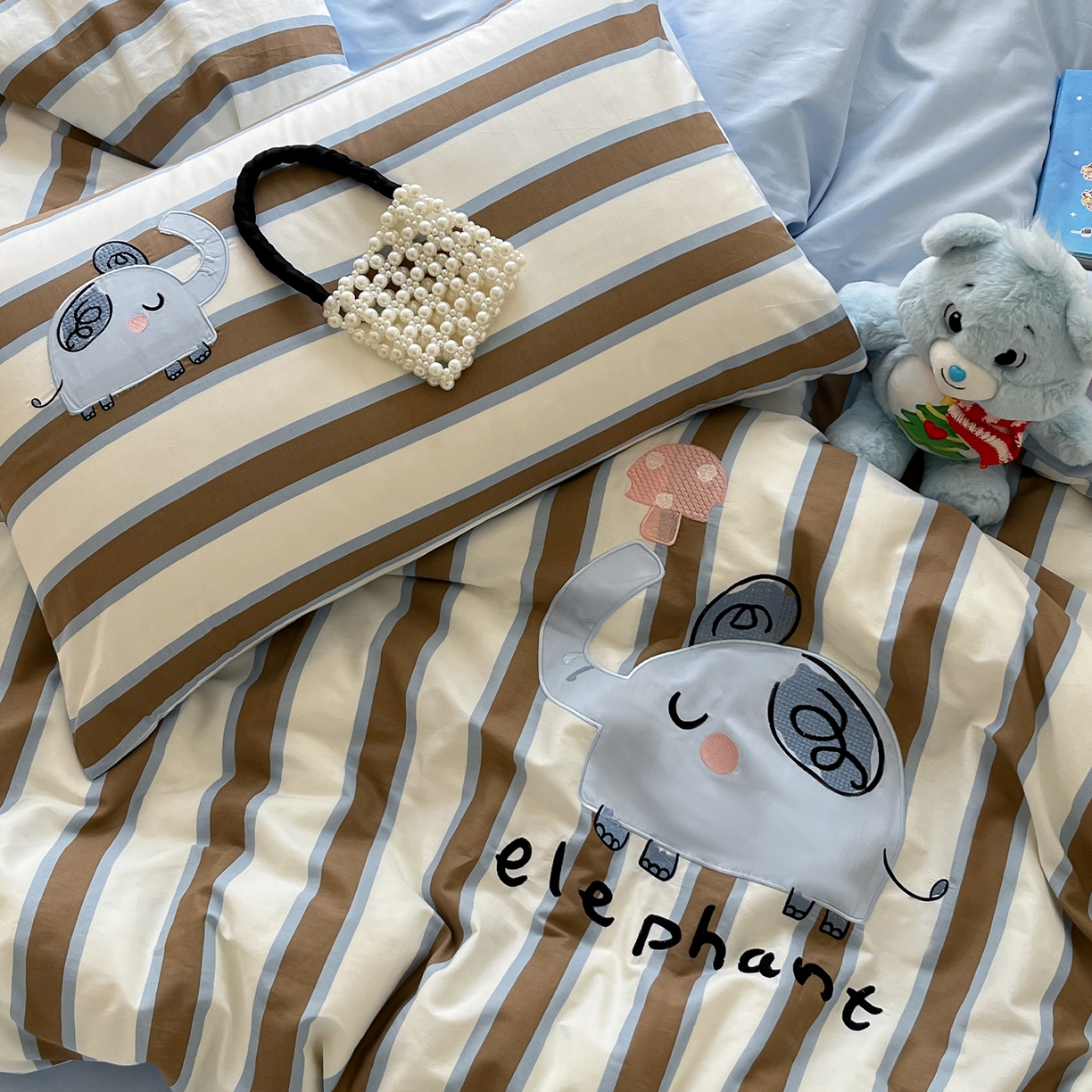 91家纺网 家纺一手货源 找家纺 乐美家纺 2025新款亲肤舒适全棉纯棉贴布绣卡通系列四件套 蘑菇小象