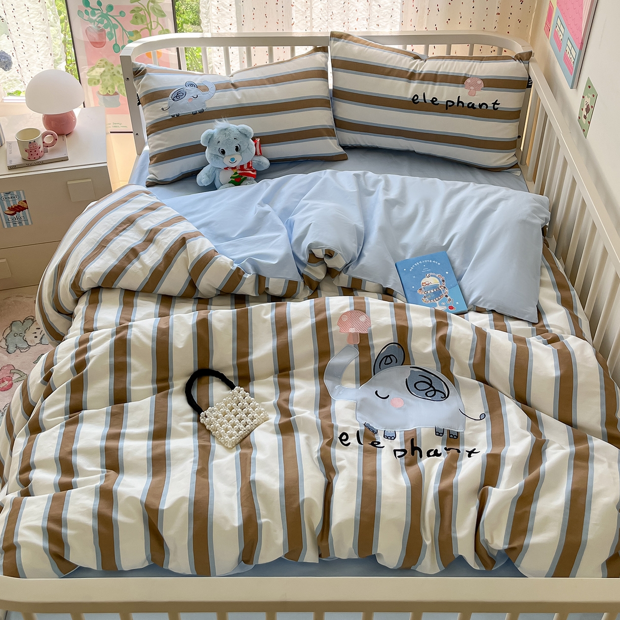 91家纺网 家纺一手货源 找家纺 乐美家纺 2025新款亲肤舒适全棉纯棉贴布绣卡通系列四件套 蘑菇小象