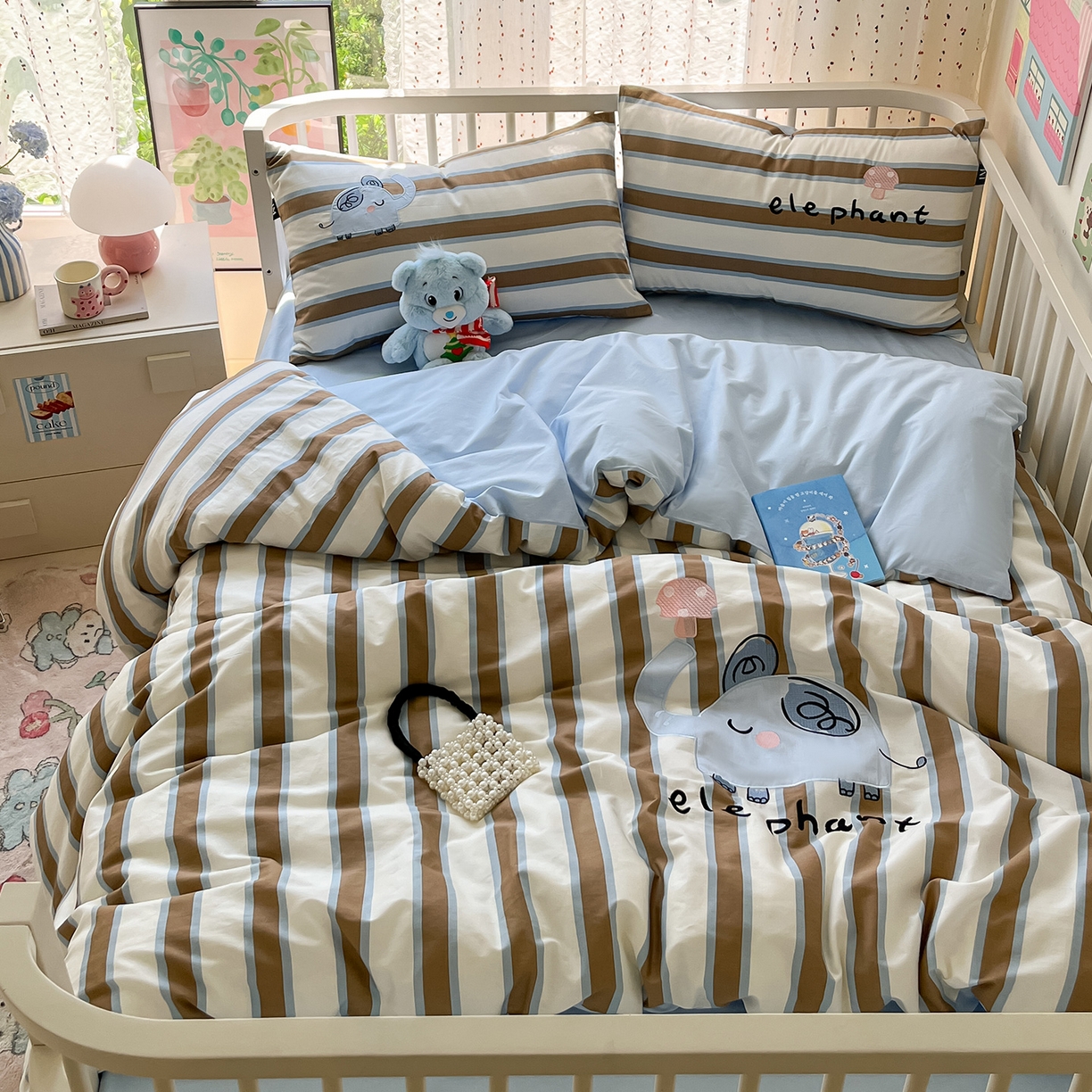 91家纺网 家纺一手货源 找家纺 乐美家纺 2025新款亲肤舒适全棉纯棉贴布绣卡通系列四件套 蘑菇小象