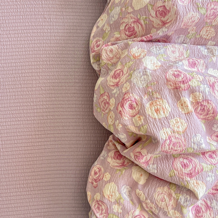 91家纺网 家纺一手货源 找家纺 仟网汇 2025新款云感皱皱纱简单款四件套 十里桃花紫