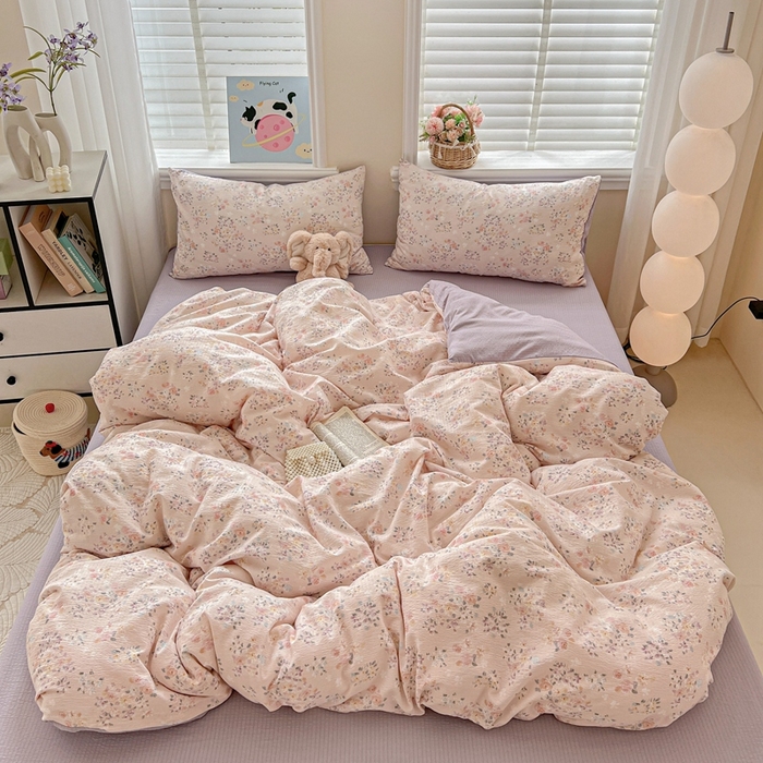 仟网汇 2025新款云感皱皱纱简单款四件套 若欢紫