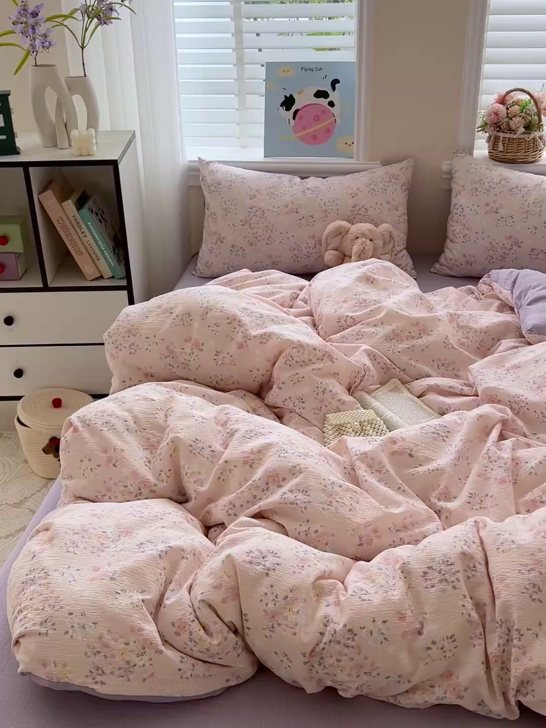 91家纺网 家纺一手货源 找家纺 仟网汇 2025新款云感皱皱纱简单款四件套 若欢紫