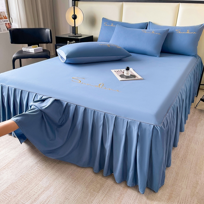 七仙女家纺 2025新款水洗磨毛刺绣轻奢简约系列单床裙单品床裙床裙单件 繁星兰