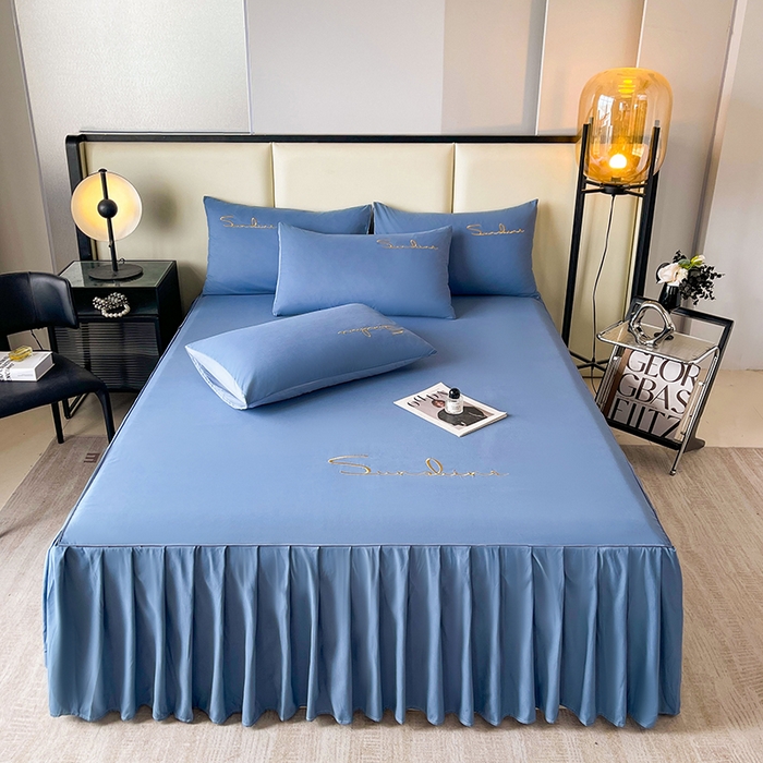 91家纺网 家纺一手货源 找家纺 七仙女家纺 2025新款水洗磨毛刺绣轻奢简约系列单床裙单品床裙床裙单件 繁星兰