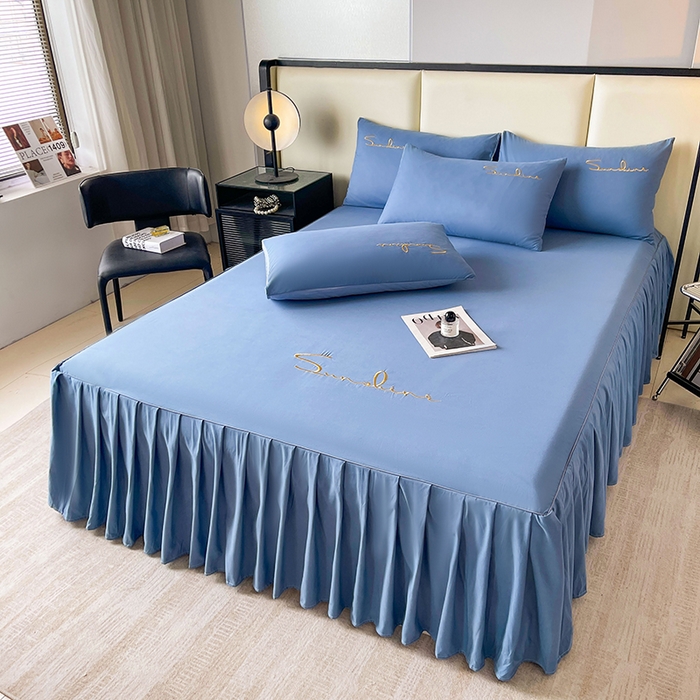 91家纺网 家纺一手货源 找家纺 七仙女家纺 2025新款水洗磨毛刺绣轻奢简约系列单床裙单品床裙床裙单件 繁星兰