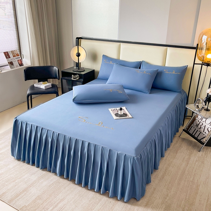 91家纺网 家纺一手货源 找家纺 七仙女家纺 2025新款水洗磨毛刺绣轻奢简约系列单床裙单品床裙床裙单件 繁星兰