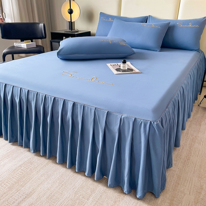 91家纺网 家纺一手货源 找家纺 七仙女家纺 2025新款水洗磨毛刺绣轻奢简约系列单床裙单品床裙床裙单件 繁星兰