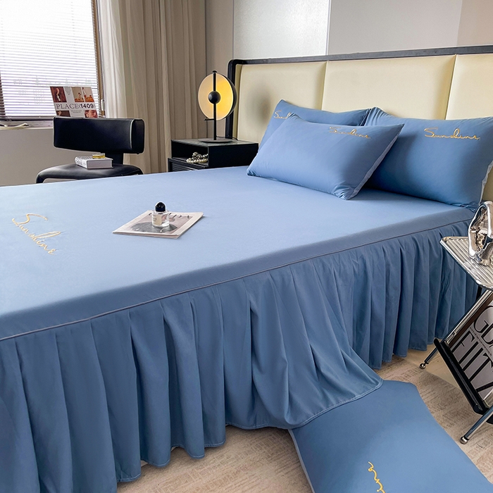 91家纺网 家纺一手货源 找家纺 七仙女家纺 2025新款水洗磨毛刺绣轻奢简约系列单床裙单品床裙床裙单件 繁星兰