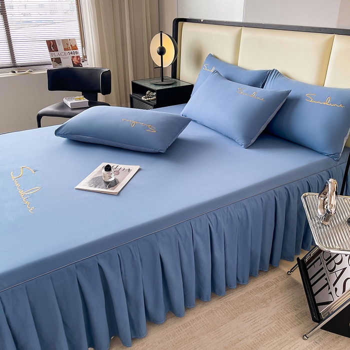 91家纺网 家纺一手货源 找家纺 七仙女家纺 2025新款水洗磨毛刺绣轻奢简约系列单床裙单品床裙床裙单件 繁星兰