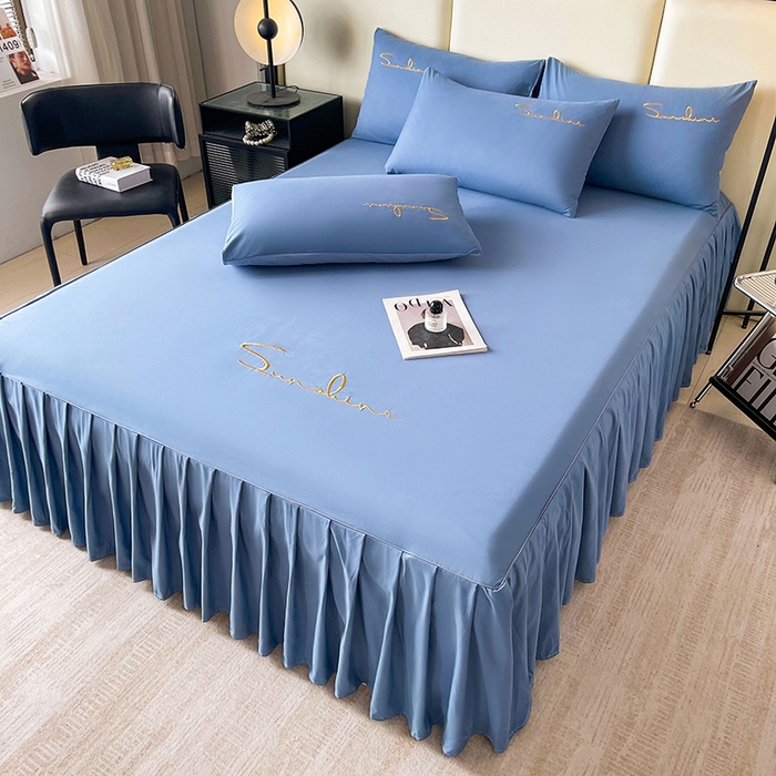 91家纺网 家纺一手货源 找家纺 七仙女家纺 2025新款水洗磨毛刺绣轻奢简约系列单床裙单品床裙床裙单件 繁星兰