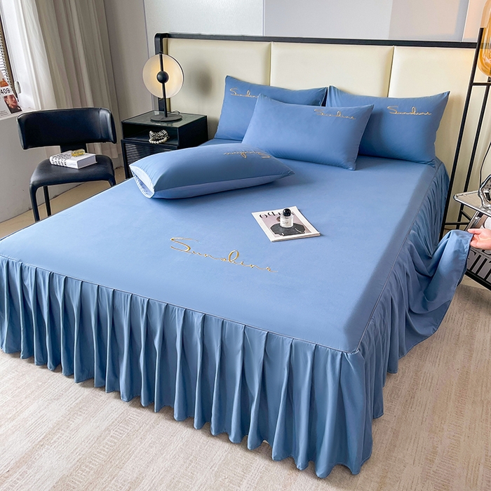 91家纺网 家纺一手货源 找家纺 七仙女家纺 2025新款水洗磨毛刺绣轻奢简约系列单床裙单品床裙床裙单件 繁星兰