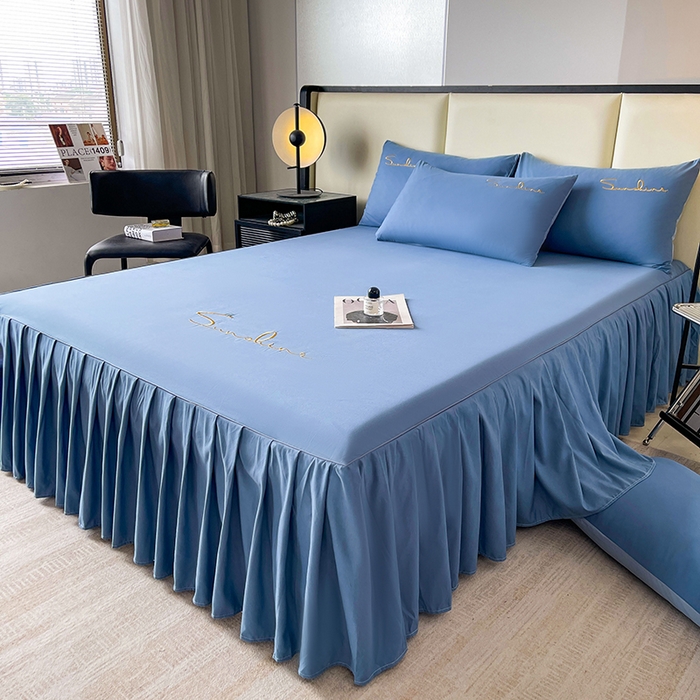 91家纺网 家纺一手货源 找家纺 七仙女家纺 2025新款水洗磨毛刺绣轻奢简约系列单床裙单品床裙床裙单件 繁星兰