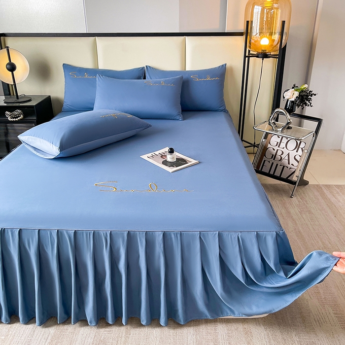 91家纺网 家纺一手货源 找家纺 七仙女家纺 2025新款水洗磨毛刺绣轻奢简约系列单床裙单品床裙床裙单件 繁星兰