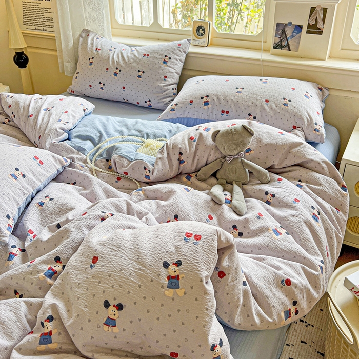 91家纺网 家纺一手货源 找家纺 仟网汇 2025新款云感皱皱纱简单款四件套 小萌狗兰