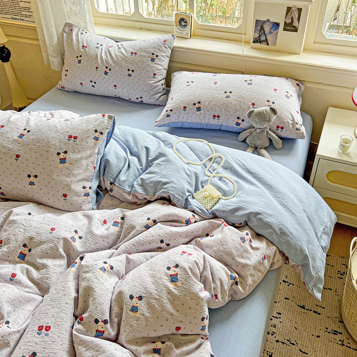 91家纺网 家纺一手货源 找家纺 仟网汇 2025新款云感皱皱纱简单款四件套 小萌狗兰