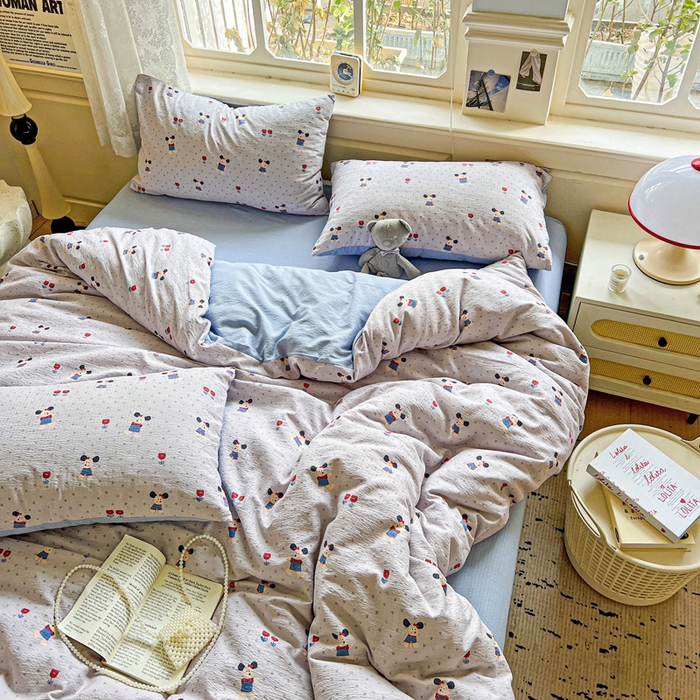 91家纺网 家纺一手货源 找家纺 仟网汇 2025新款云感皱皱纱简单款四件套 小萌狗兰