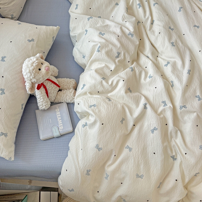 91家纺网 家纺一手货源 找家纺 仟网汇 2025新款云感皱皱纱简单款四件套 夏天