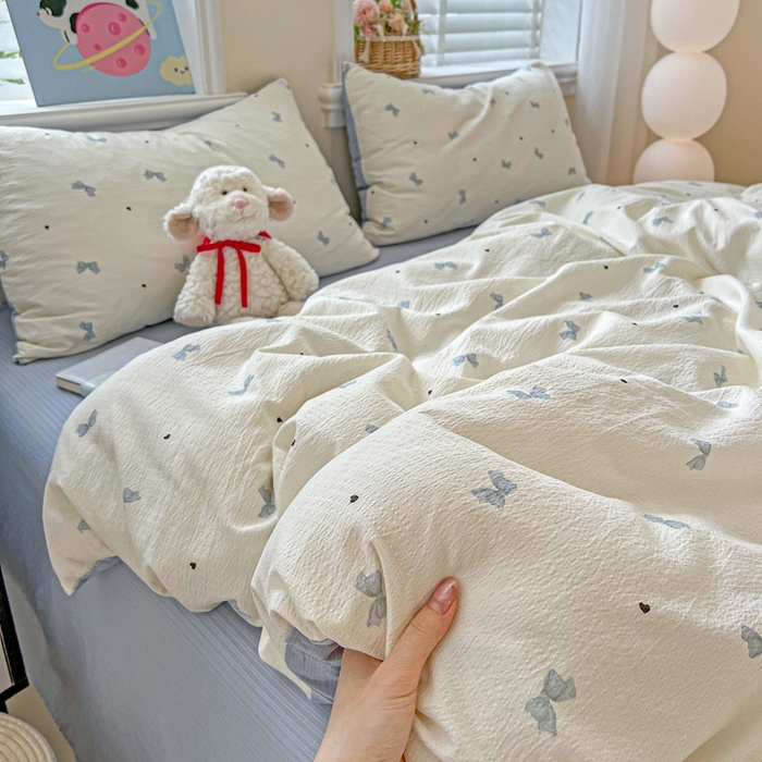 91家纺网 家纺一手货源 找家纺 仟网汇 2025新款云感皱皱纱简单款四件套 夏天