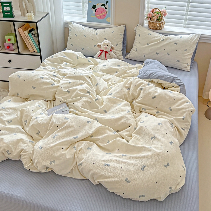 91家纺网 家纺一手货源 找家纺 仟网汇 2025新款云感皱皱纱简单款四件套 夏天